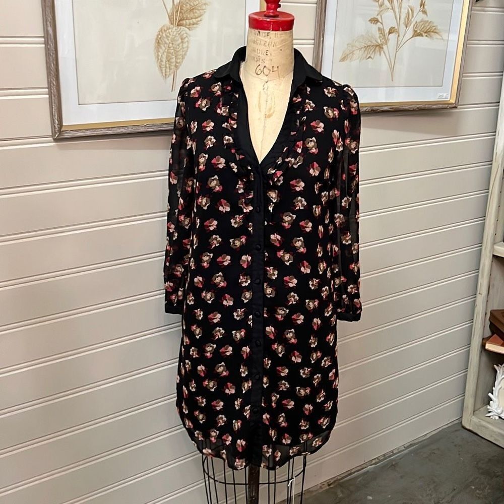 ELLE Long Sleeve Floral Shirt Dress Size Small